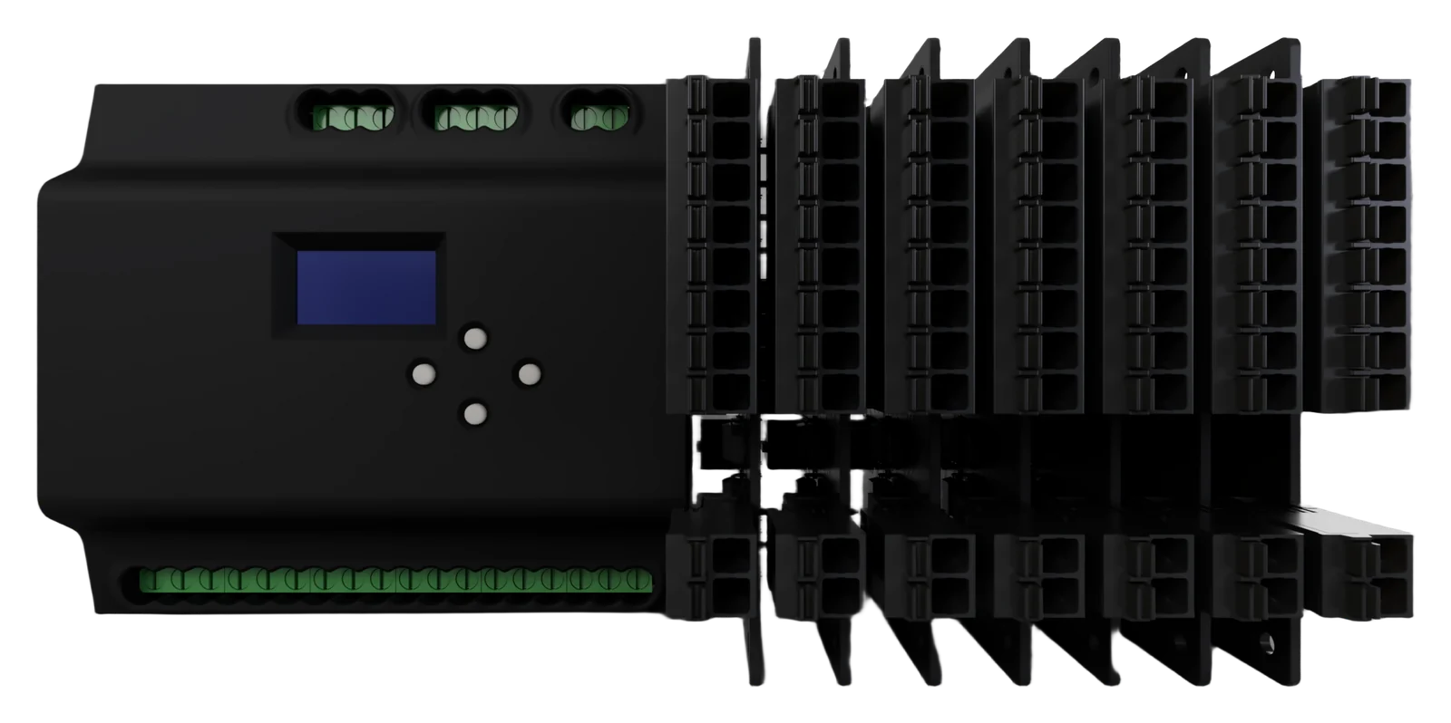MakeSense PLC V1 with eight I/O modules clipped on